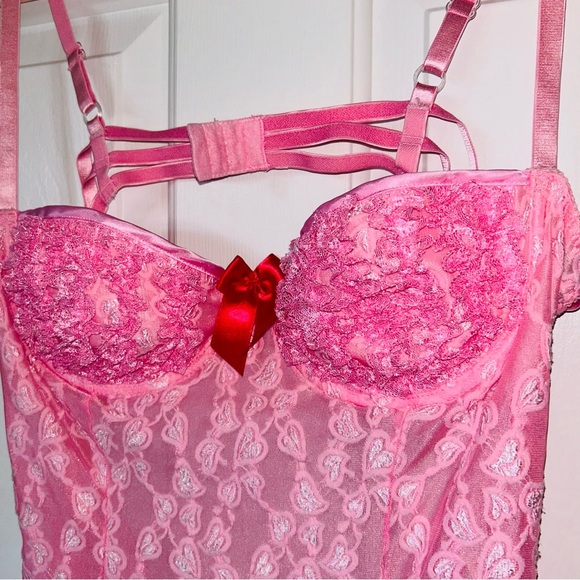 VTG Intimate Attitudes Pink Ruffle Romantic Bow Chemise Romantic Slip Teddy 1X - Picture 3 of 11